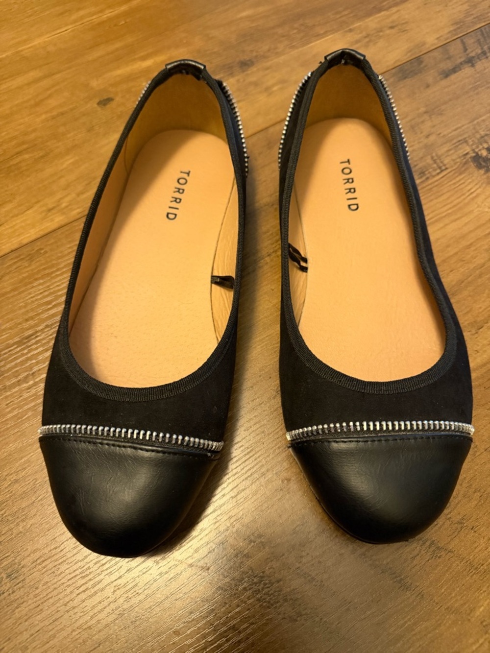 torrid Black Ballet Flats with Silver Zip Trim